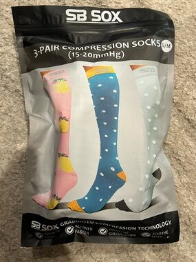 3-Pair Compression Socks Pack - Pink, Blue, Light Gray